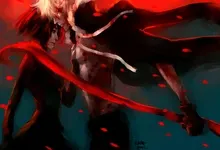 artwork dogs bullets and carnage scarfs flower petals anime girls haine rammsteiner fuyumine naoto Art HD Wallpaper